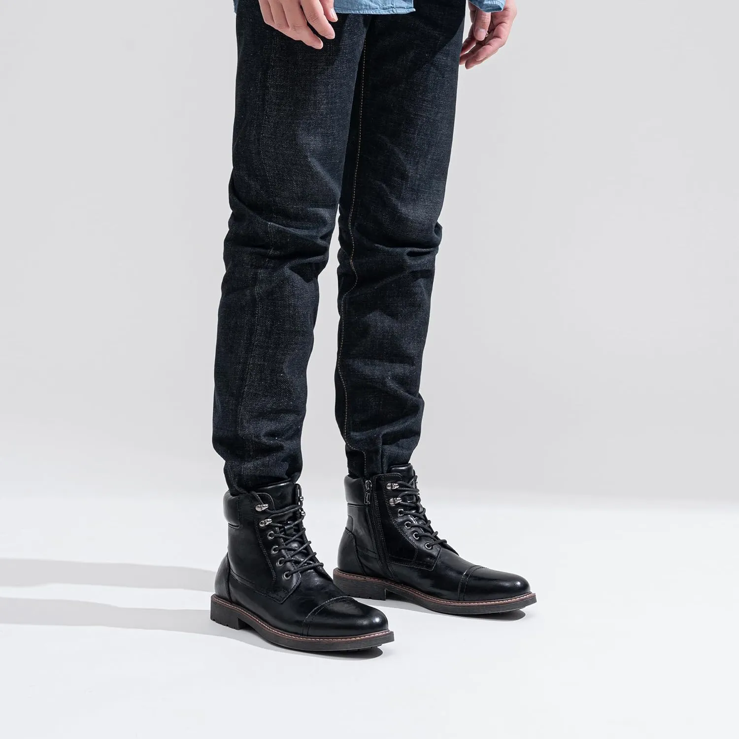 Jousen Mens Boots Leahter Retro Dress Boot Cap Toe Casual Motorcycle