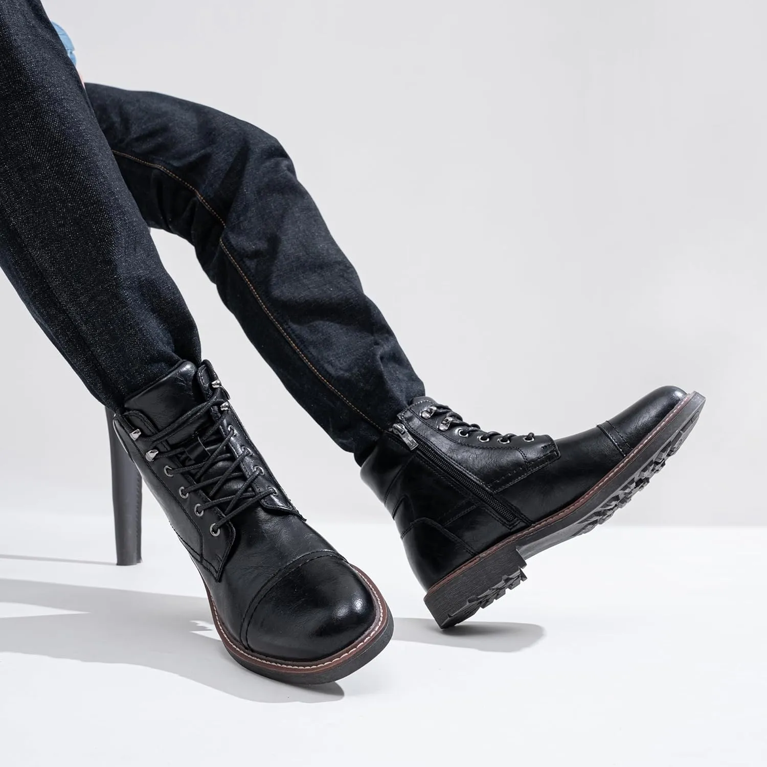 Jousen Mens Boots Leahter Retro Dress Boot Cap Toe Casual Motorcycle