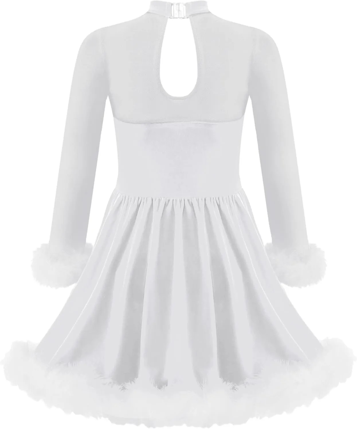 Kids Girls Christmas Santa Claus Costume Sheer Mesh Splice Long Sleeve Figure Ice Skating Dress Xmas Outfits