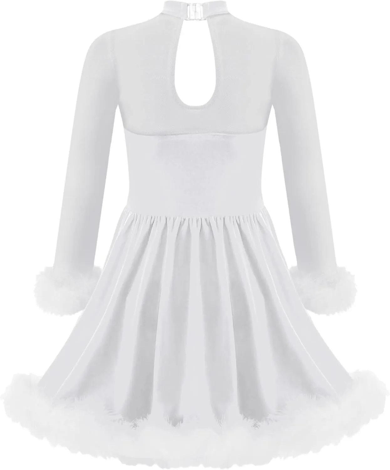 Kids Girls Mesh Splice Long Sleeve Sequin Figure Ice Skating Dress Christmas Santa Claus Dance Tutu Dress