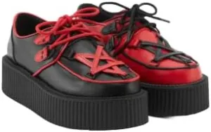 Killstar Hexellent Creepers Gothic Pentagram Mismatch Platform Punk - US 7 Black/Red