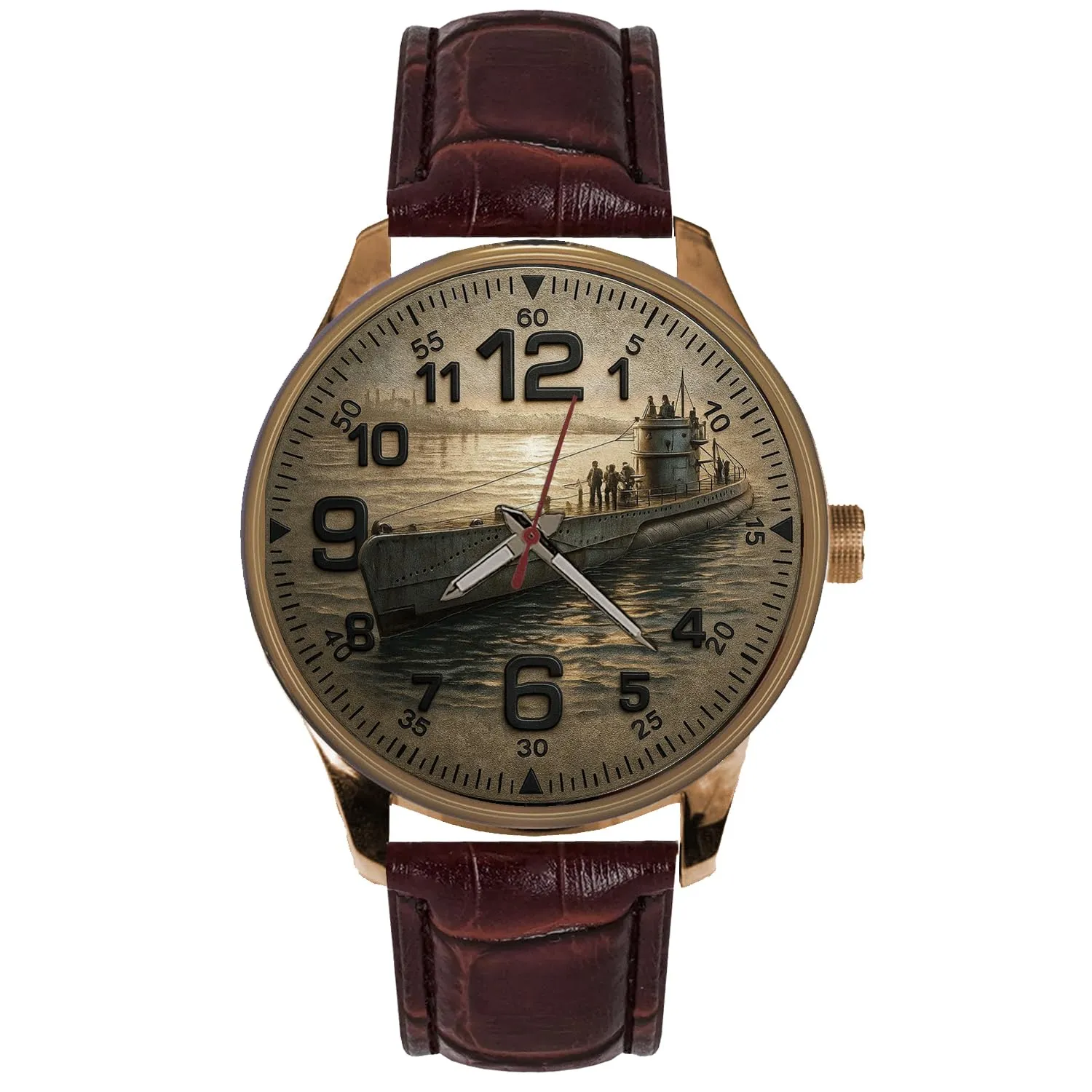 KRIEGSMARINE WW-II GERMANY AXIS U-BOAT SUBMARINE ORIGINAL ART SOLID BRASS WATCH
