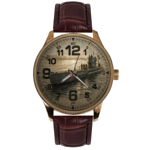 KRIEGSMARINE WW-II GERMANY AXIS U-BOAT SUBMARINE ORIGINAL ART SOLID BRASS WATCH