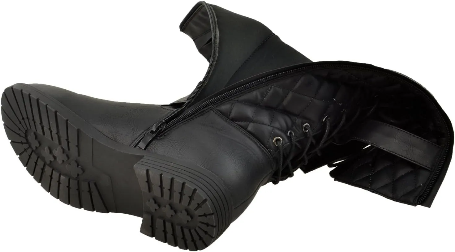 KS & CO Womens Knee High Boots Quilted Back Lace Up Adjustable Strap Shoes
