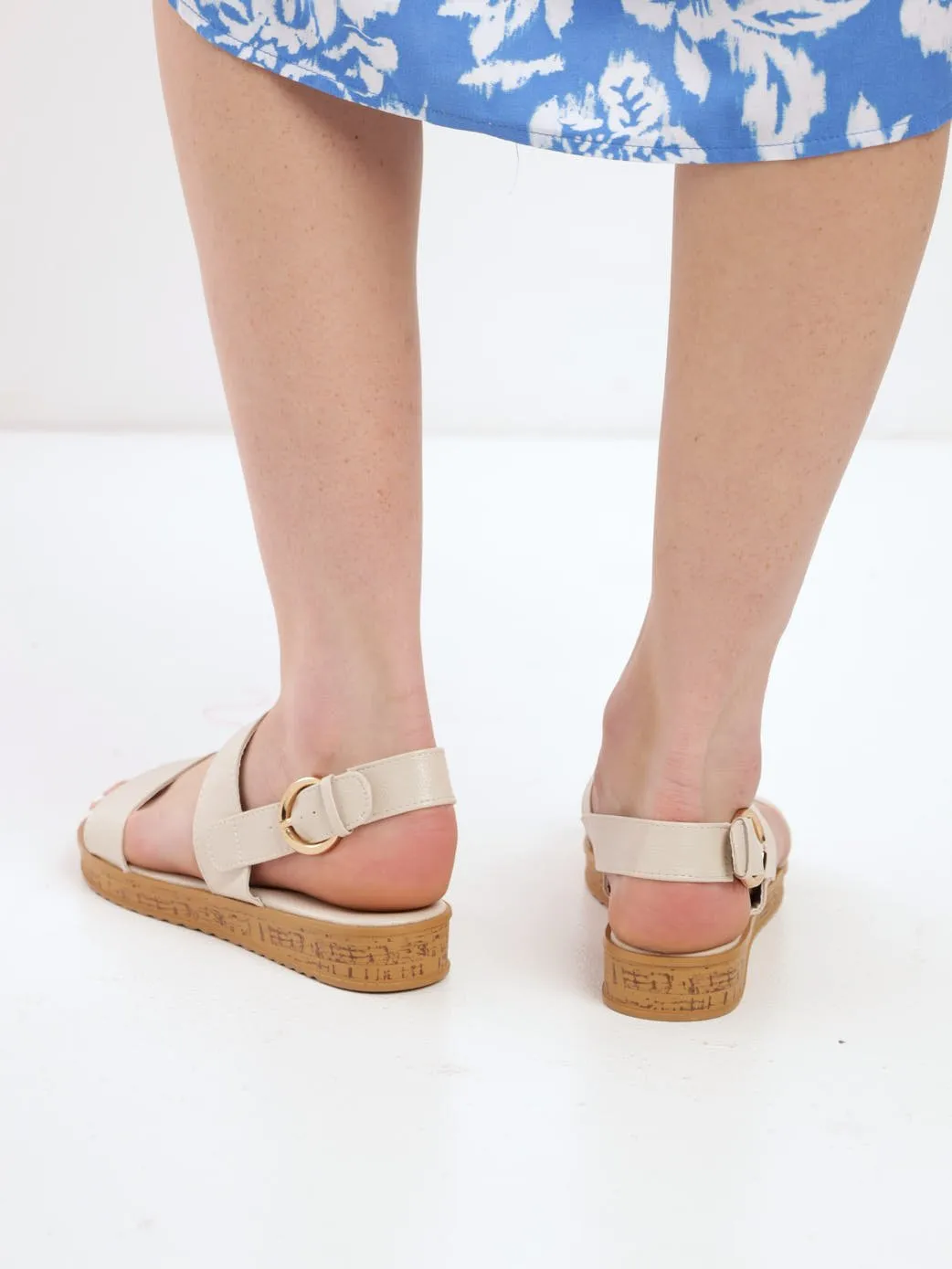 Ladies Double Thick Strap Slingback Cork Mule Sandal - Bone