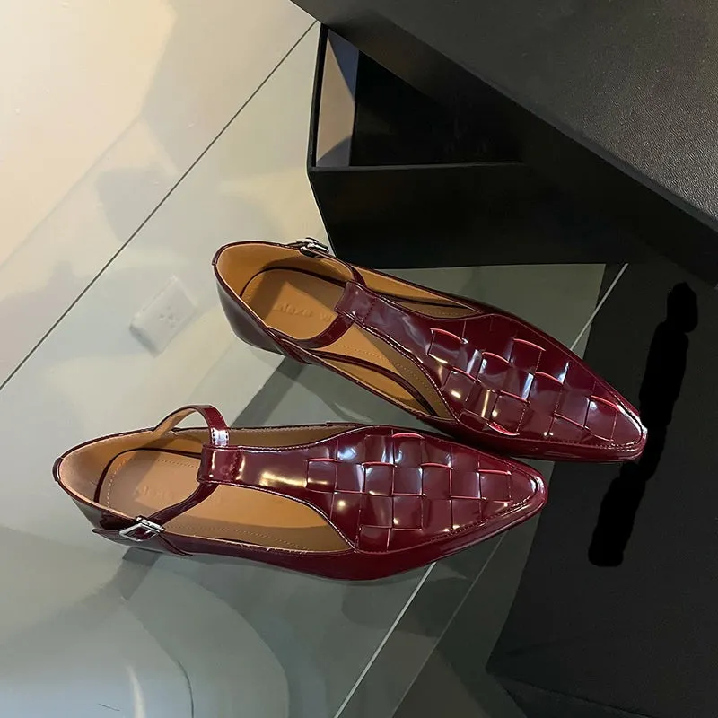 Ladies Pointy Toe T-Strap Mary Jane Flats