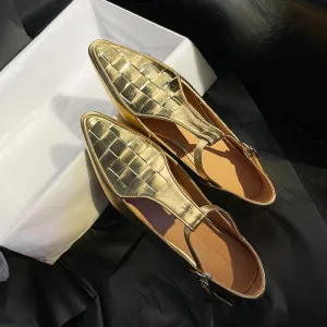 Ladies Pointy Toe T-Strap Mary Jane Flats
