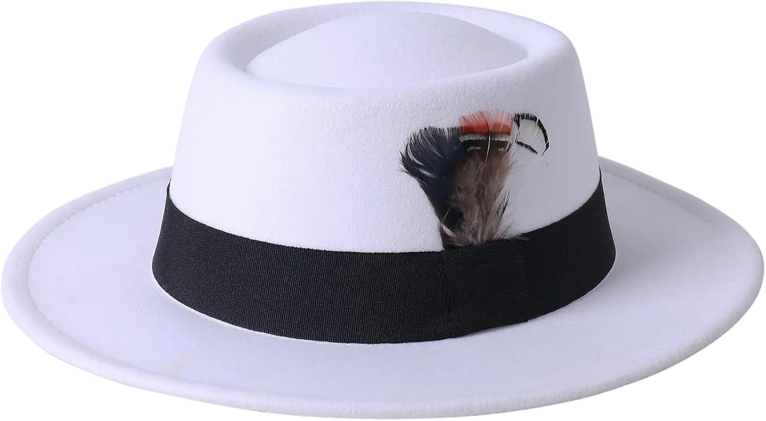 Lanzom Classic Fedora Hats for Women Flat Top Hat for Men Pork Pie Hat Wide Brim Church Boater Trilby Cap