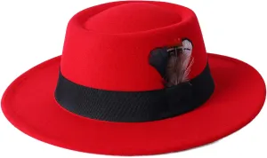 Lanzom Classic Fedora Hats for Women Flat Top Hat for Men Pork Pie Hat Wide Brim Church Boater Trilby Cap
