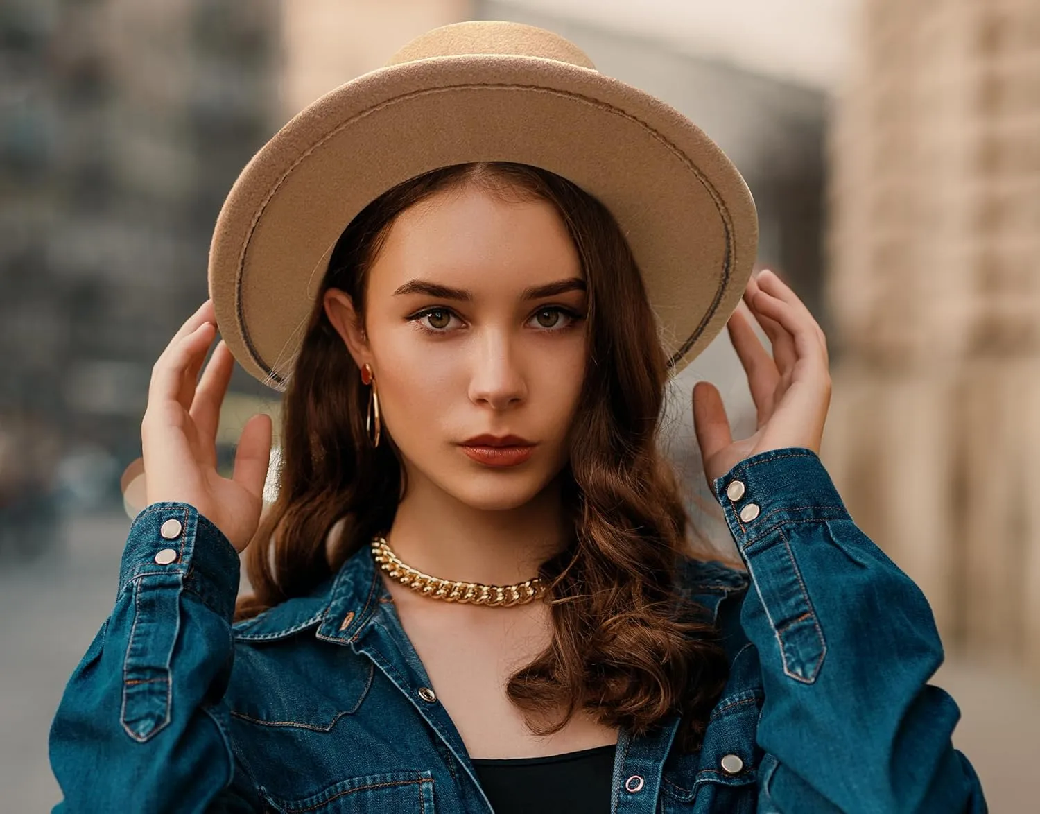 Lanzom Classic Fedora Hats for Women Flat Top Hat for Men Pork Pie Hat Wide Brim Church Boater Trilby Cap