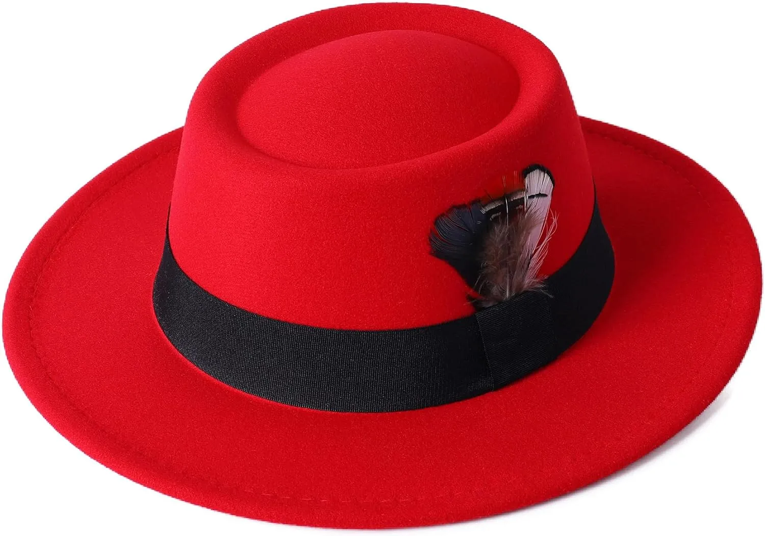 Lanzom Classic Fedora Hats for Women Flat Top Hat for Men Pork Pie Hat Wide Brim Church Boater Trilby Cap