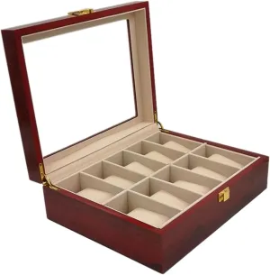 LHX Watch Box Wooden Box Watch Box Storage Box 10-grid Home Display Box 26.5 * 21.5 * 8.8CM