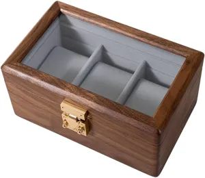 LHX Wooden Glass Cover Watch Storage Box Watch Display And Collection Box 20 * 12.5 * 9.5CM(3 epitope)