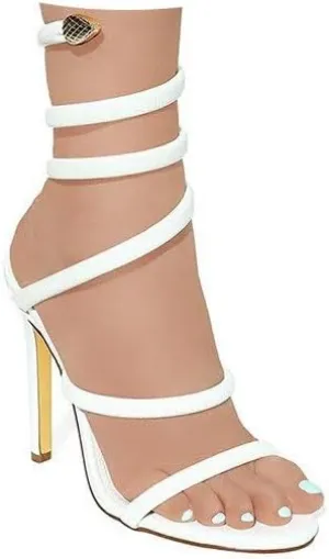 Liliana Nikkia-223 Womens Open Round Toe Leg Spiral Wrap Around Ankle Strap Stiletto Heel Sandal
