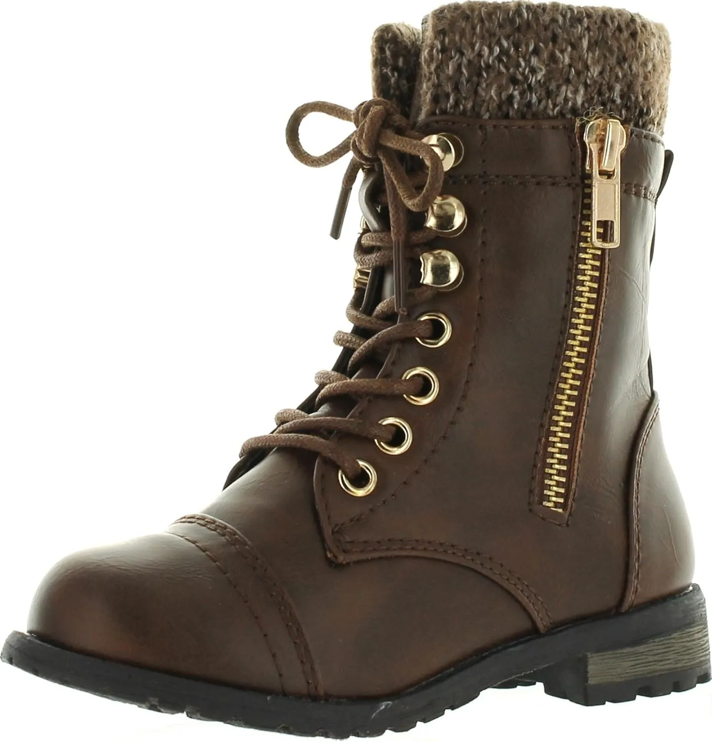 Link Klein-80K Girl's Kid's Cute Faux Leather Two Buckle Zipper Flat Heel Mid Calf Boot Shoes