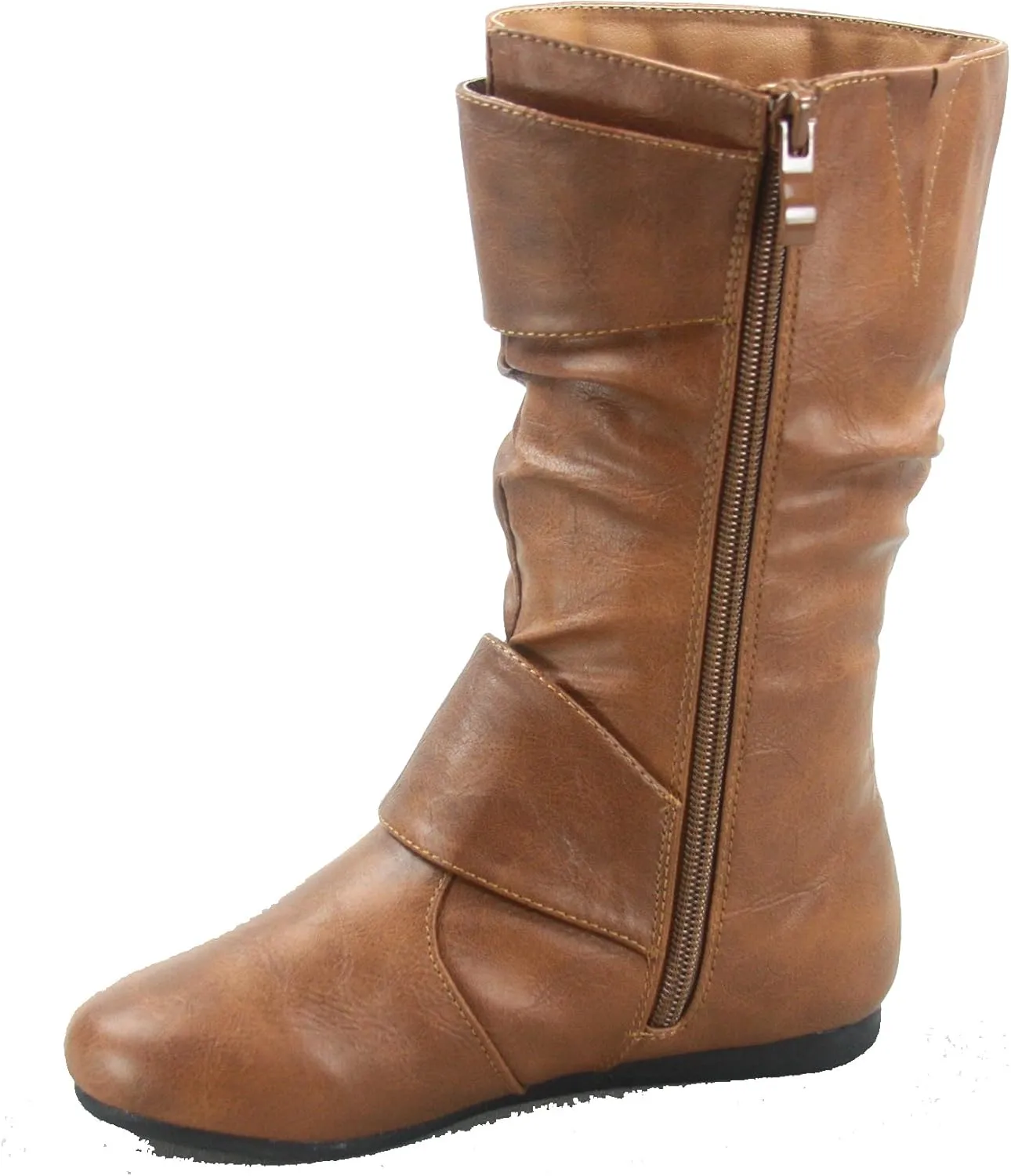 Link Klein-80K Girl's Kid's Cute Faux Leather Two Buckle Zipper Flat Heel Mid Calf Boot Shoes