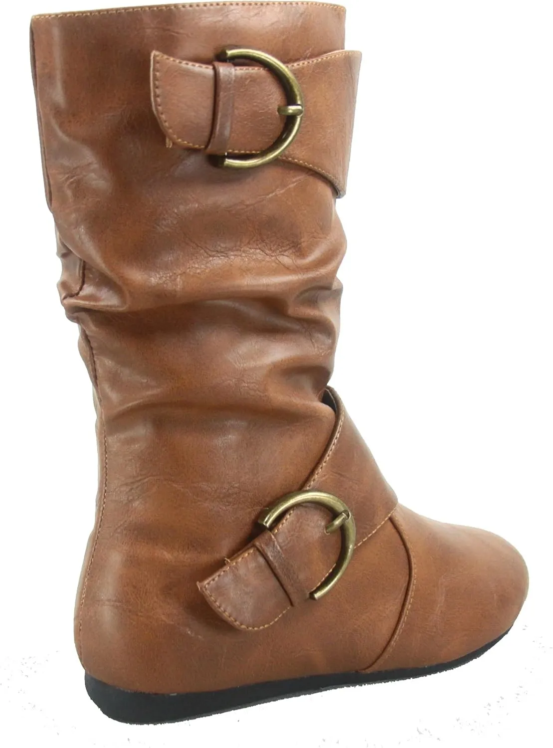 Link Klein-80K Girl's Kid's Cute Faux Leather Two Buckle Zipper Flat Heel Mid Calf Boot Shoes