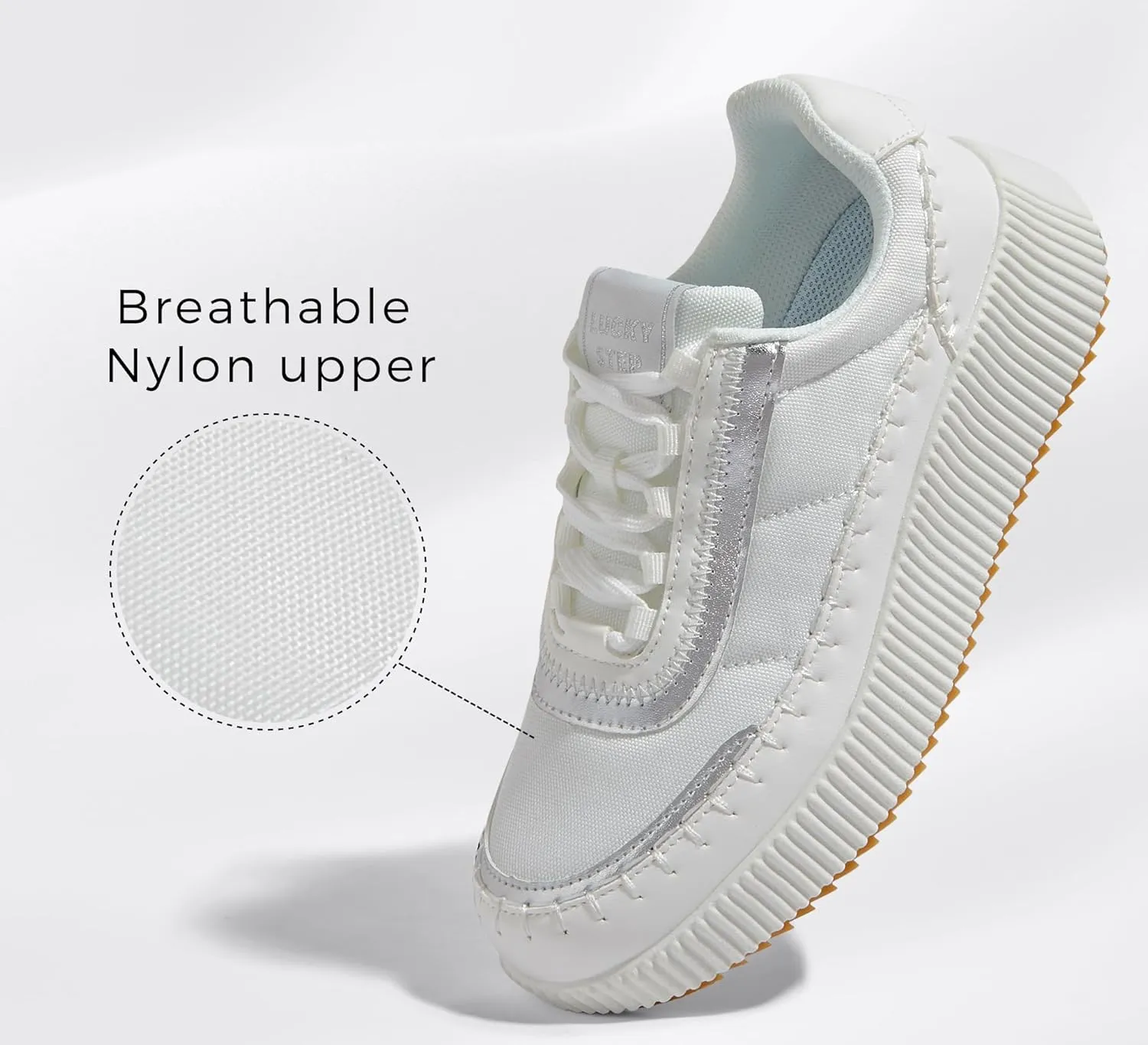 LUCKY STEP Women's Platform Sneakers Rhinestone Fashion Chunky Casual Sparkly Retro Braided Walking Shoes