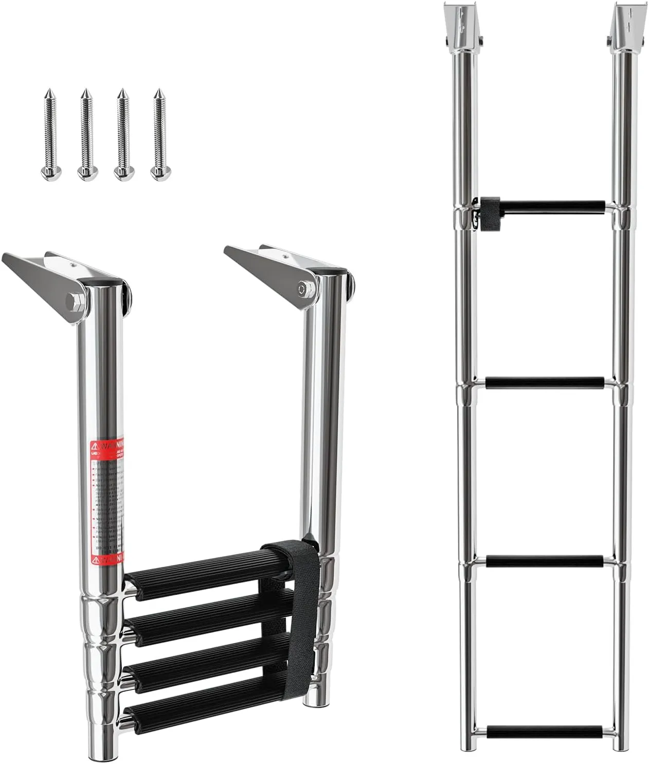LUISLADDERS Boat Ladder, 4 Step Telescoping Pontoon Boat Ladder, Folding Heavy Duty 316 Stainless Steel Inboard Ladders, Dock Ladders for Swimming Deck Pool