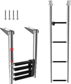 LUISLADDERS Boat Ladder, 4 Step Telescoping Pontoon Boat Ladder, Folding Heavy Duty 316 Stainless Steel Inboard Ladders, Dock Ladders for Swimming Deck Pool