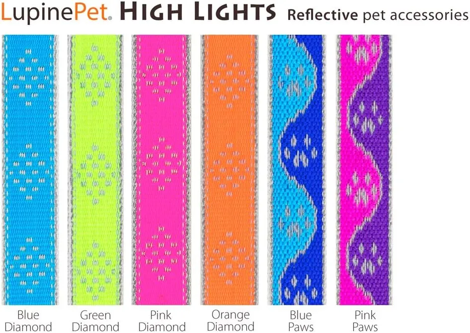 Lupine Reflective Martingale Dog Collar 1" Wide Blue Paws Adjusts from 15" to 22"