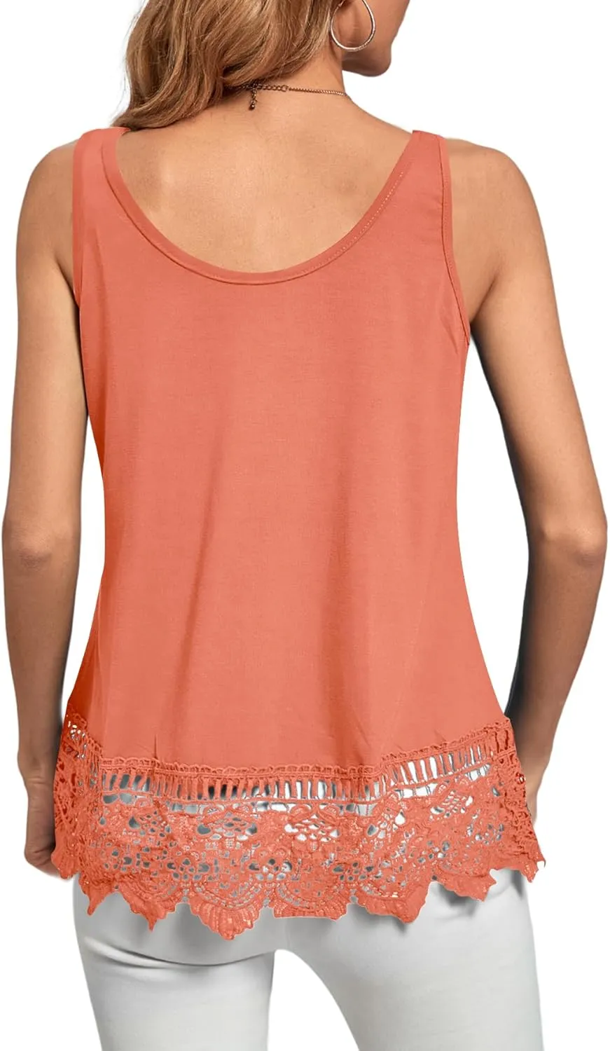 LYANER Women's Lace Hem Boat Neck Sleeveless Swing Trim Loose Tank Tops Blouse