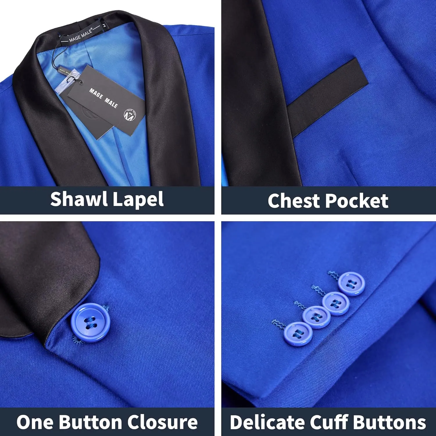 MAGE MALE Men's 3 Piece Suit Slim Fit Solid One Button Party Wedding Tuxedo Suits Blazer Jacket Vest Pants Set
