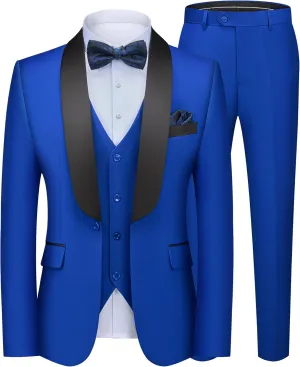 MAGE MALE Men's 3 Piece Suit Slim Fit Solid One Button Party Wedding Tuxedo Suits Blazer Jacket Vest Pants Set