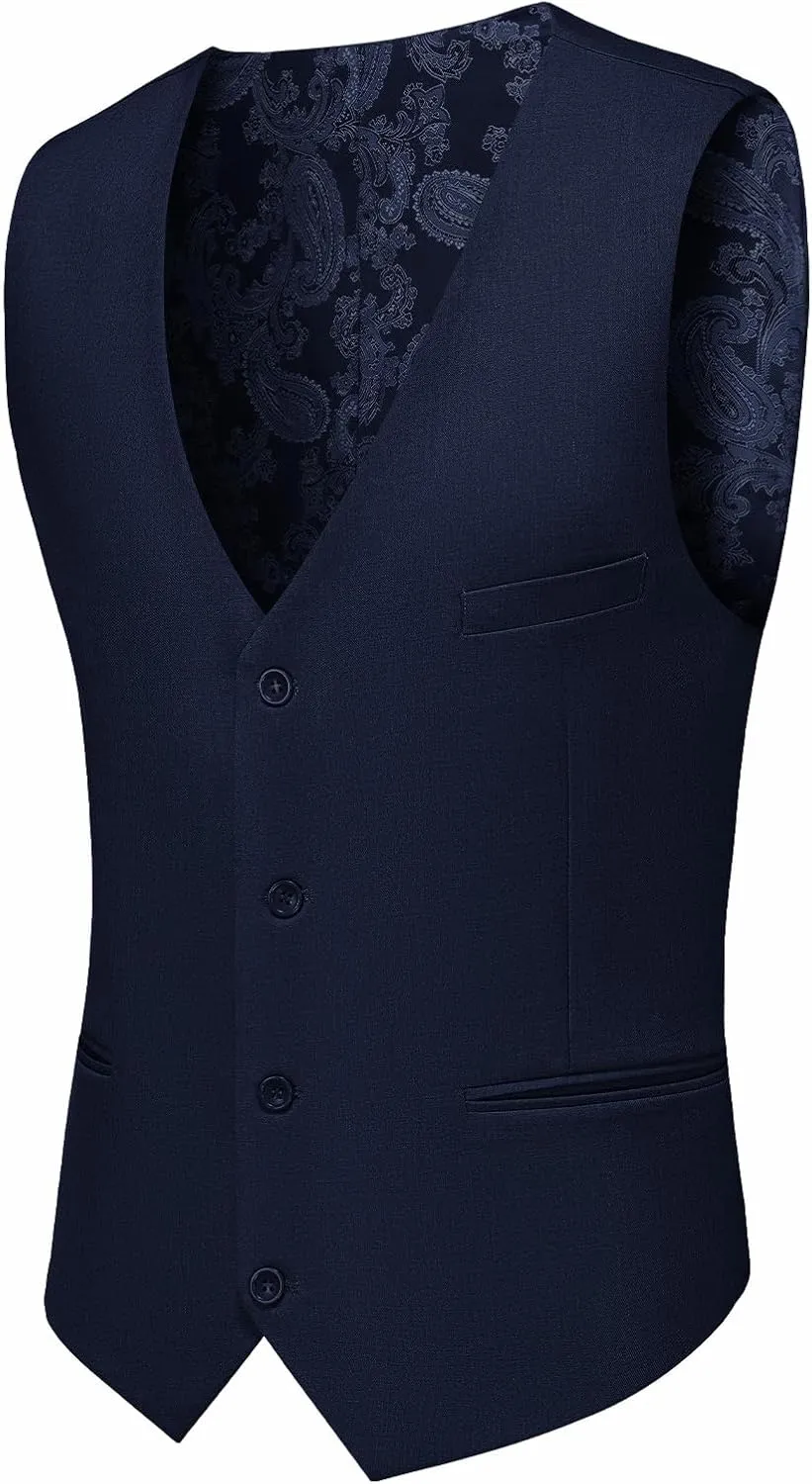MAGE MALE Men's 3 Pieces Suit Slim Fit One Button Business Wedding Party Solid Blazer Vest Pants Set with Tie