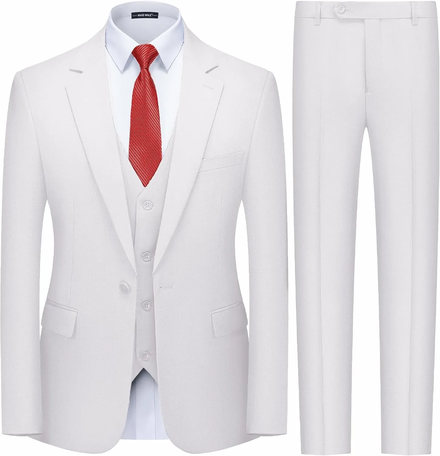 MAGE MALE Men's 3 Pieces Suit Slim Fit One Button Business Wedding Party Solid Blazer Vest Pants Set with Tie
