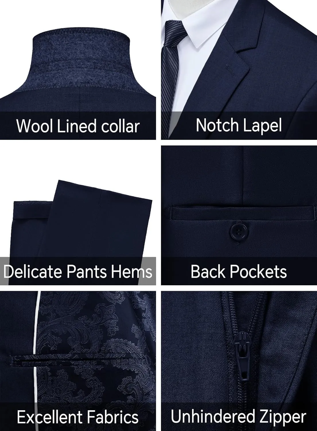 MAGE MALE Men's 3 Pieces Suit Slim Fit One Button Business Wedding Party Solid Blazer Vest Pants Set with Tie