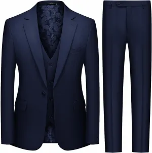 MAGE MALE Men's 3 Pieces Suit Slim Fit One Button Business Wedding Party Solid Blazer Vest Pants Set with Tie