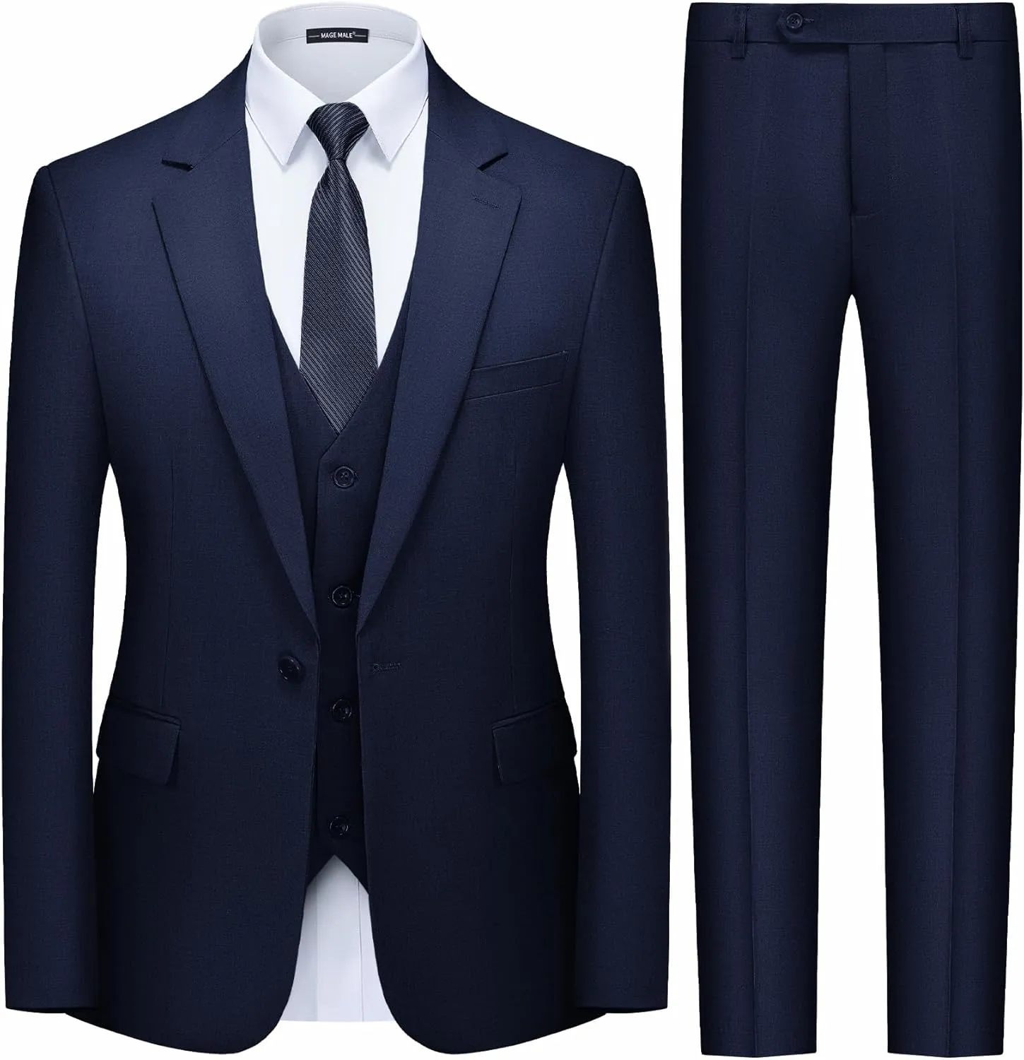 MAGE MALE Men's 3 Pieces Suit Slim Fit One Button Business Wedding Party Solid Blazer Vest Pants Set with Tie