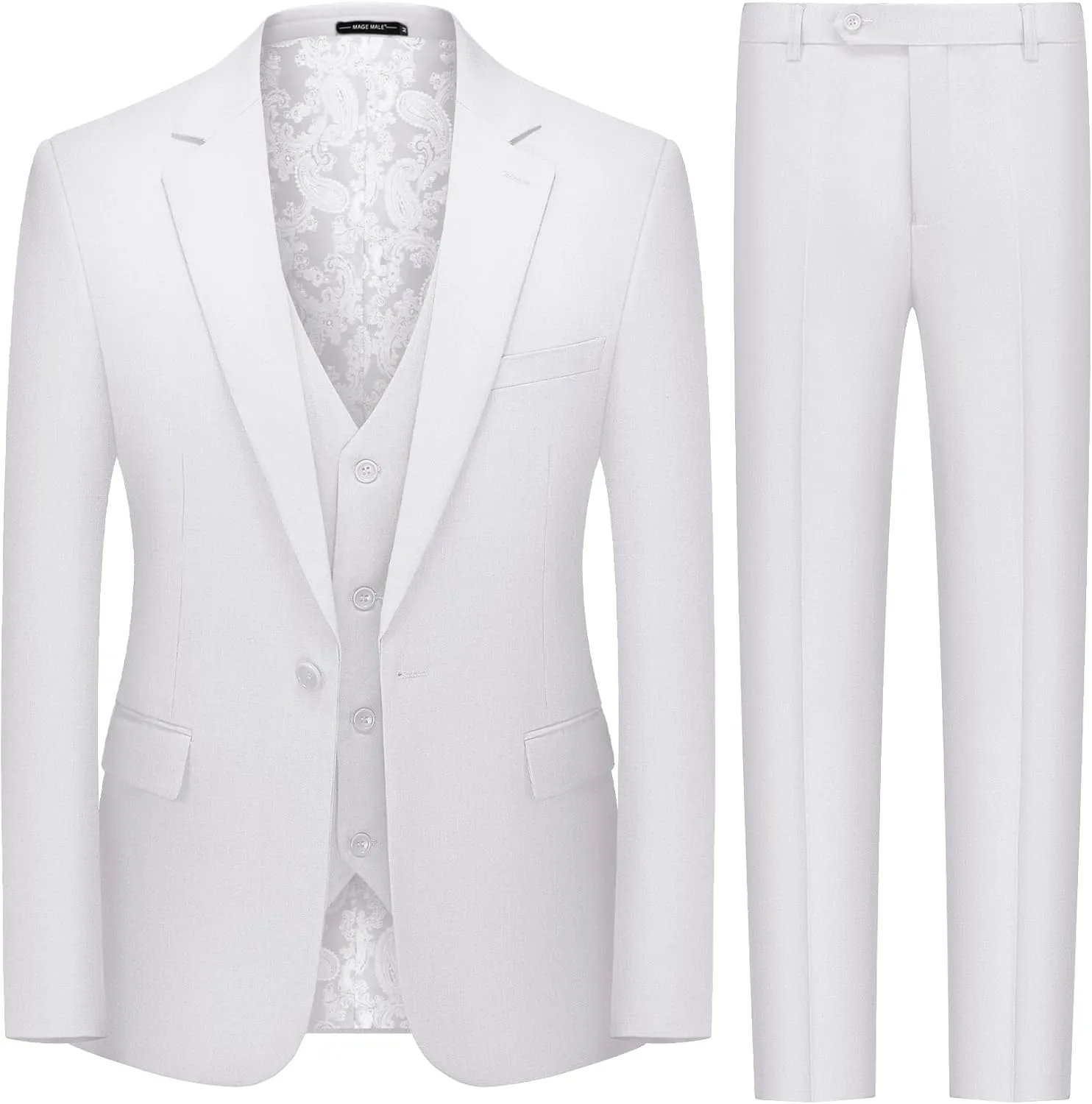 MAGE MALE Men's 3 Pieces Suit Slim Fit One Button Business Wedding Party Solid Blazer Vest Pants Set with Tie