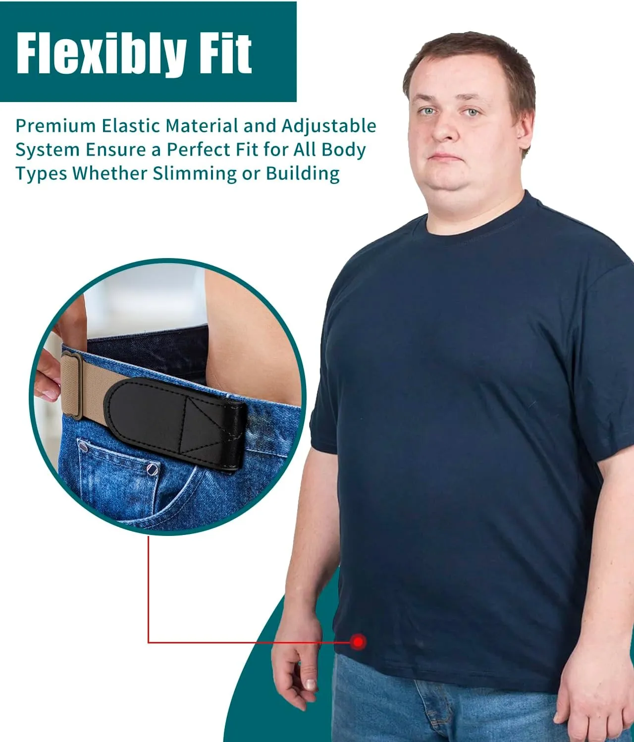 Magic Buckleless Men's Stretch Belts: Comfort Revolution- Hook-Loop Adjustable No Buckle Elastic Belt for Jeans Khaki, 32-48"