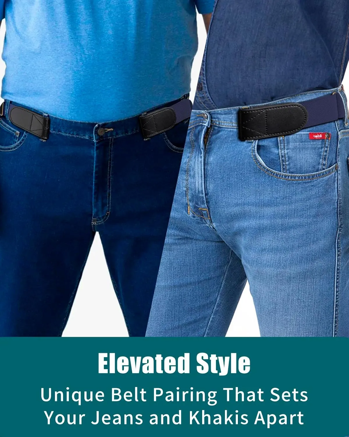 Magic Buckleless Men's Stretch Belts: Comfort Revolution- Hook-Loop Adjustable No Buckle Elastic Belt for Jeans Khaki, 32-48"