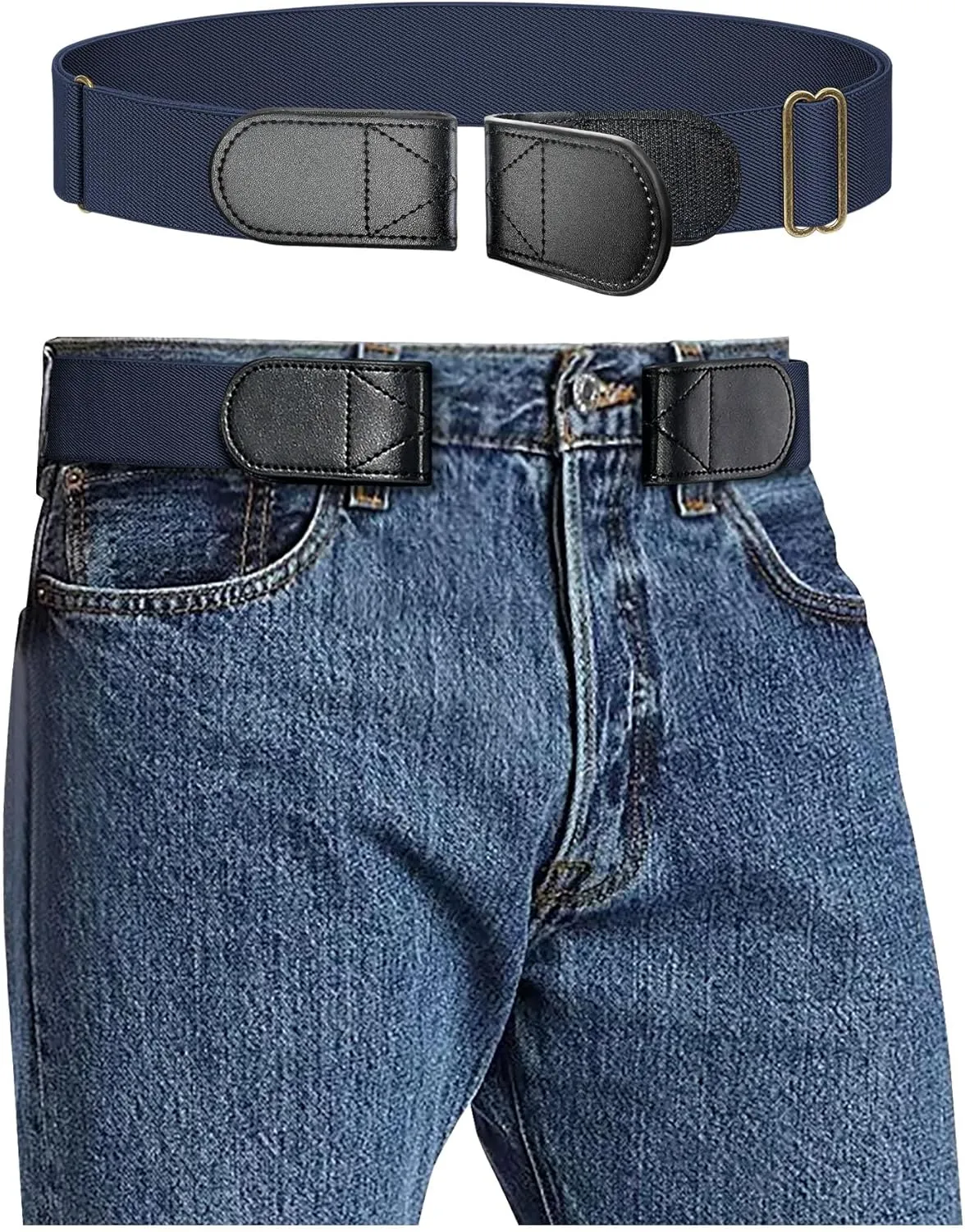 Magic Buckleless Men's Stretch Belts: Comfort Revolution- Hook-Loop Adjustable No Buckle Elastic Belt for Jeans Khaki, 32-48"