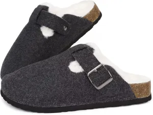 MAIITRIP Women's Wide Orthotics Cork Clogs Slippers with Arch Support for Plantar Fasciitis,Fur Lined Orthopedic Indoor/Oudoor House Shoes with Adjustable Buckle for Flat Feet