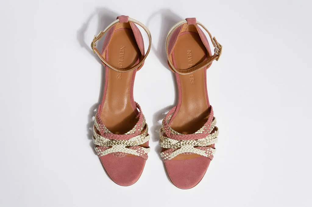 MENPHIS Handbraided Rose&Gold Flat Sandals