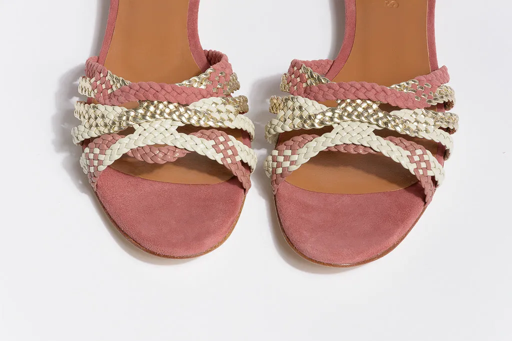 MENPHIS Handbraided Rose&Gold Flat Sandals