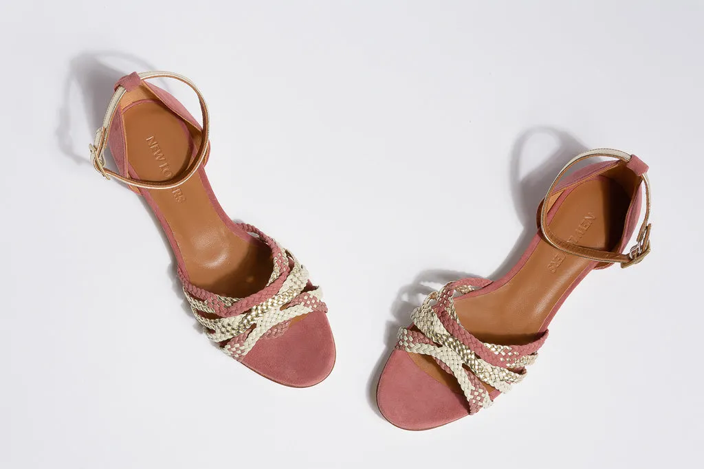MENPHIS Handbraided Rose&Gold Flat Sandals
