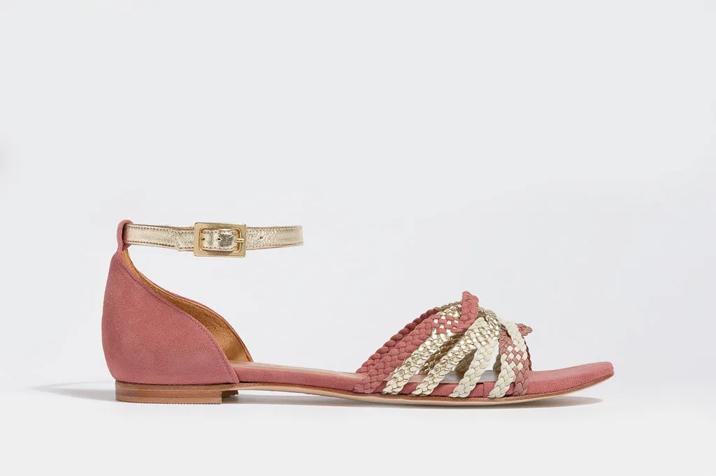 MENPHIS Handbraided Rose&Gold Flat Sandals