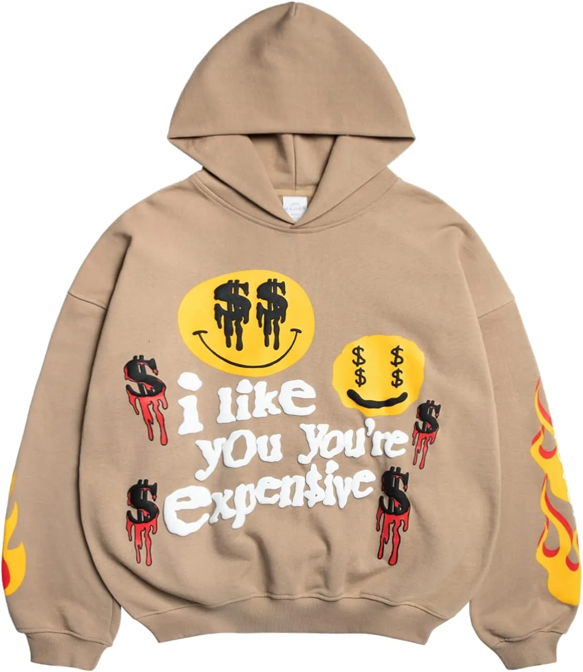 Men's i like you You'Expensive Hip Hop Portrait Graffiti Print Hoodie Highweight Cotton Hooded Grey