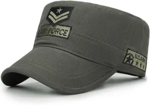 Mens Military Cap Flat Top Army Hat Embroidery Military Cap Everyday Basic Cadet Hat for Mens Womens
