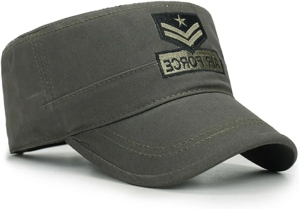 Mens Military Cap Flat Top Army Hat Embroidery Military Cap Everyday Basic Cadet Hat for Mens Womens