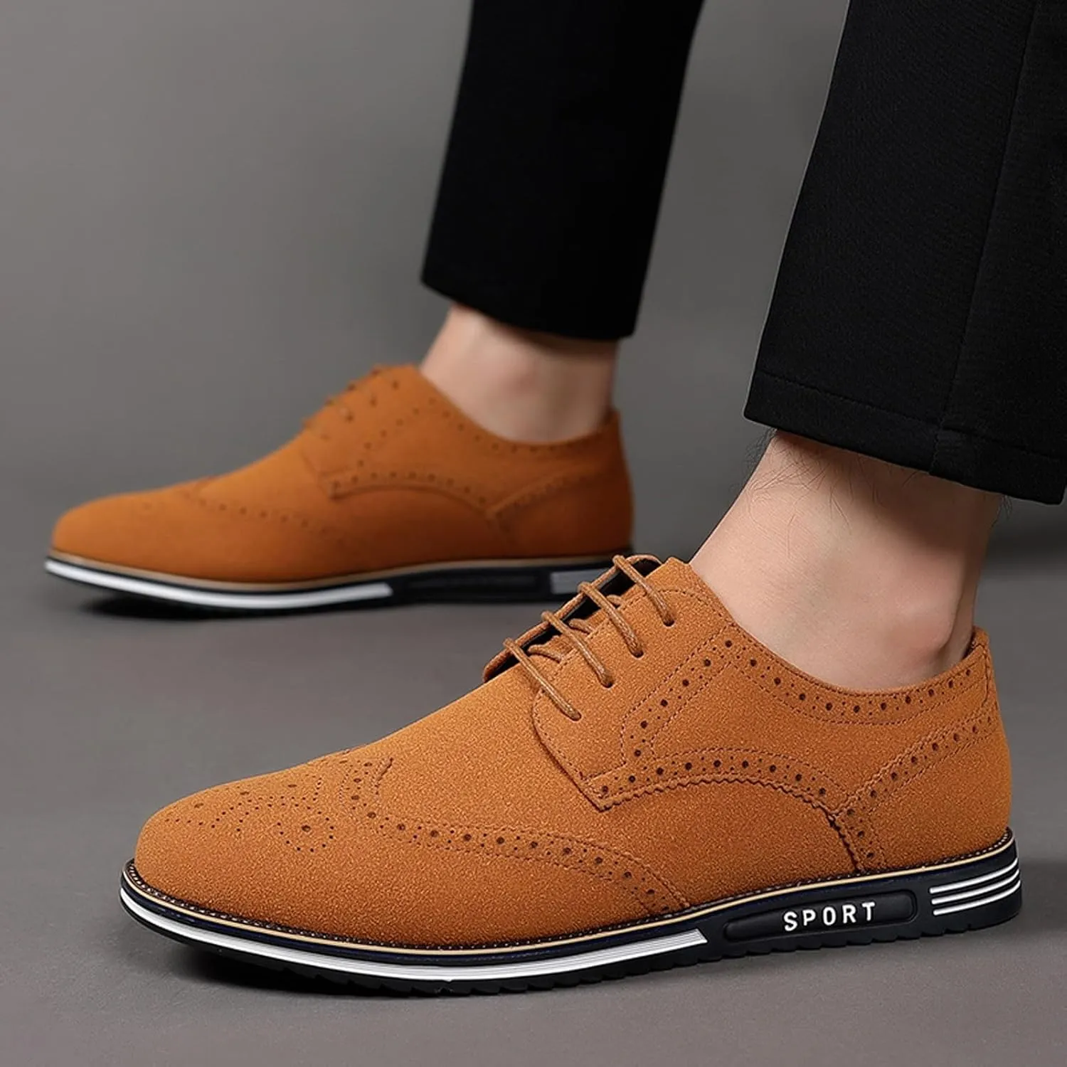 Mens Suede Brown Dress Shoes British Style Business Shoe British Business Shoe Pointed Toe Formal Leather Shoes Lace Up Casual Dress Shoes
