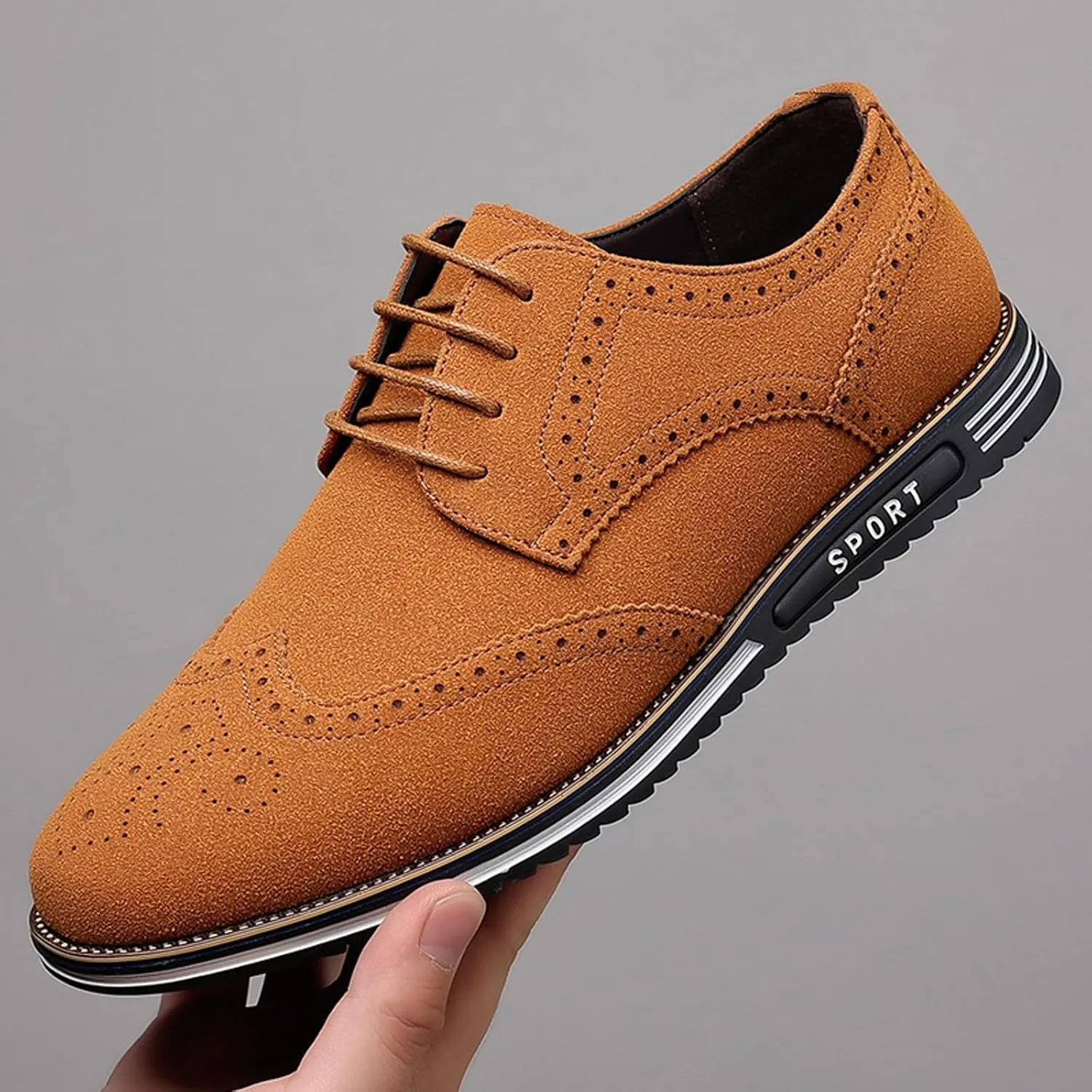 Mens Suede Brown Dress Shoes British Style Business Shoe British Business Shoe Pointed Toe Formal Leather Shoes Lace Up Casual Dress Shoes