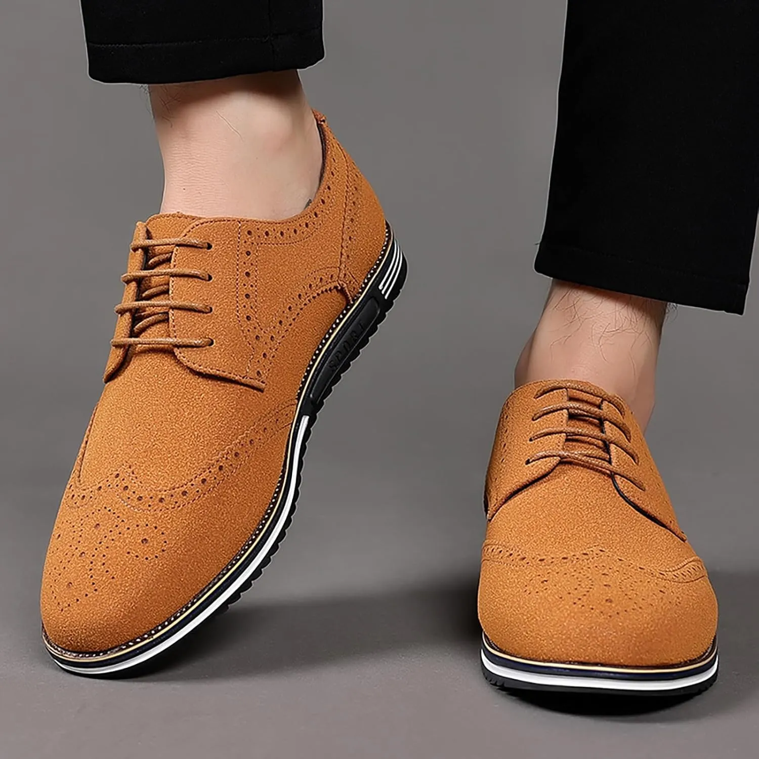 Mens Suede Brown Dress Shoes British Style Business Shoe British Business Shoe Pointed Toe Formal Leather Shoes Lace Up Casual Dress Shoes