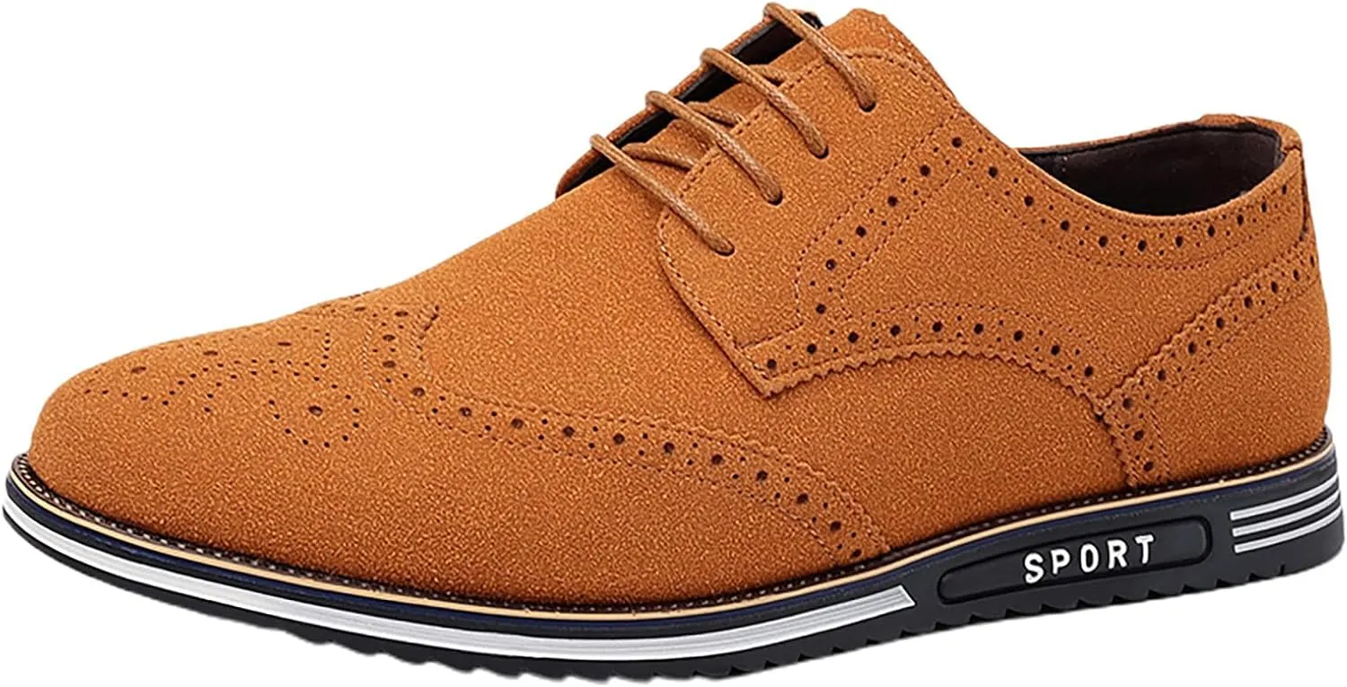 Mens Suede Brown Dress Shoes British Style Business Shoe British Business Shoe Pointed Toe Formal Leather Shoes Lace Up Casual Dress Shoes