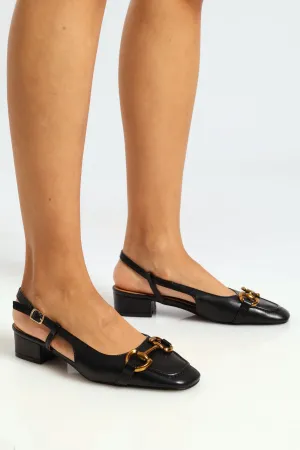Metal Trim Slingback Mule Heel - Black